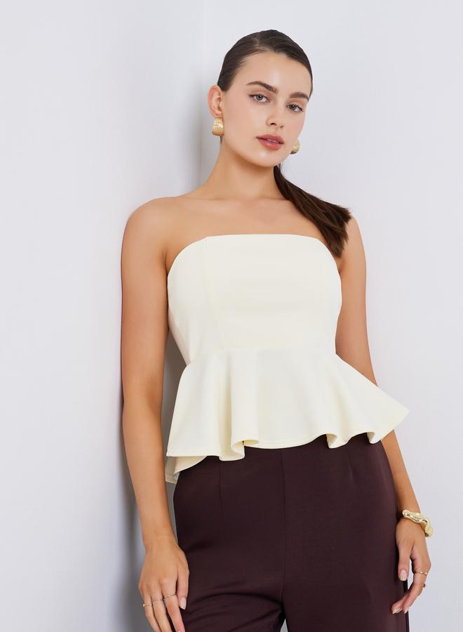 Styli Women Off-White Strapless Peplum Top - Image 4